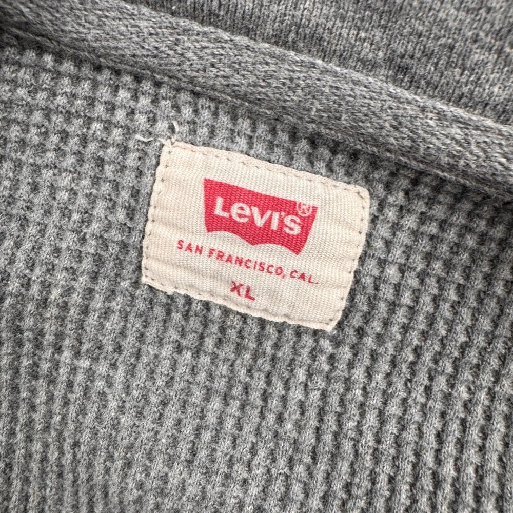 Levis Henley Shirt Mens XL Gray Waffle Knit Long Sleeve Thermal Cotton Button